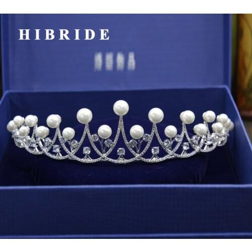 HIBRIDE Wedding Bridal Pearl Crown Women Fashion Jewelry Hair Accessories Coper White Gold Color bijoux cheveux C-07