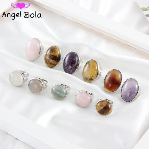 New Natural Gemstone Oval Amethyst Tiger Eye Stone Mens Ring Ladies Finger Cuff Engagement Wedding Ring