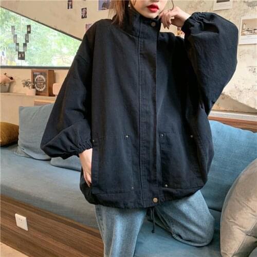 Oversized streetwear Jackets Women Solid Loose Turn-down Collar Plus Size Daily Coats Style Sun-proof Harajuku All-match