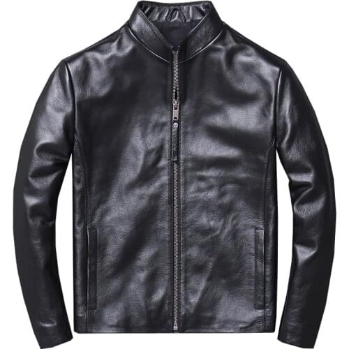 Mens Genuine Leather Jacket Coat Real Sheepskin Brand Black Male Bomber Motorcycle Biker Slim Fit Autumn Spring Male Clothes Top