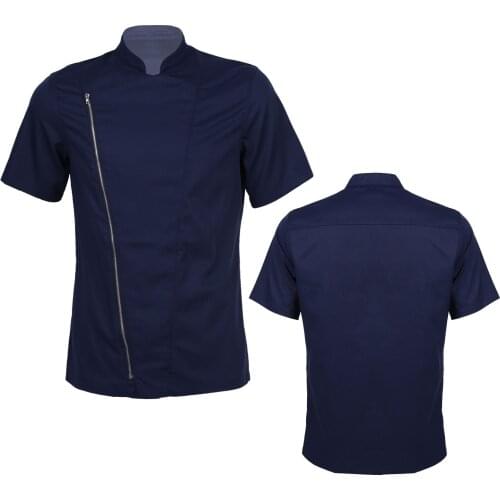 Male Mens Cosplay Chef Jackets Short Sleeve Front Zipper Kitchen Catering Restaurant Food Serive Work Uniform Cooking Costumes