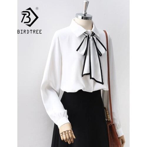 Autumn Women White Shirt Vintage Long Sleeve Chiffon Blouse Pleated Turn-Down Collar Elegant Office Wear Fall Spring Basic Tops
