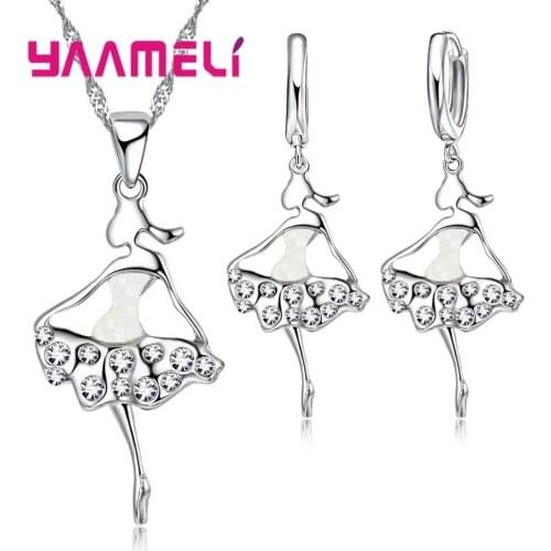 925 Sterling Silver Necklace Earrings Jewelry Set Retro Style Humanoid Dancing Modeling Birthday Party Daily For Girl