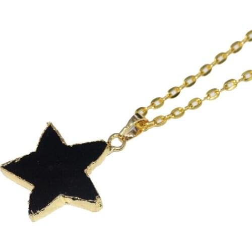 Natural Stone Star pendant necklace femme 2019 Black Handmade gold point Jewelry obsidian charm pendant chain necklace for women