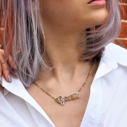 Personalized Name Necklaces Double Gold-Plated Cross Necklace Customized 3D Name Two Tone Pendant For Women Girl Jewelry Gifts