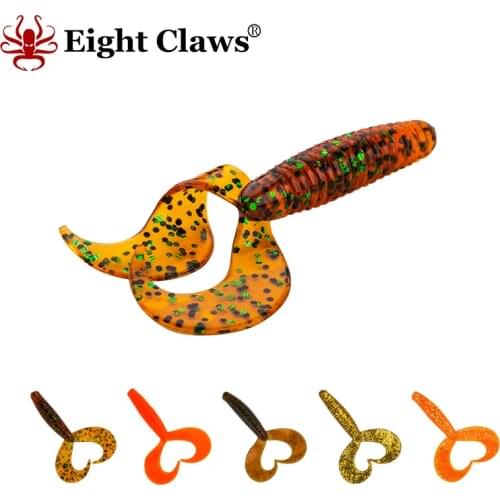 EIGHT CLAWS Craw Soft Plastic Fishing Lures 70mm 3.3g Great Bass Bait Incredible Simming Action Worm Swimbait With Double Tail