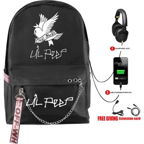Streetwear Style Lil Peep Backpack school backpacks teenagers Girl Boy Student Bags USB multifunction travel Bag Laptop Pack