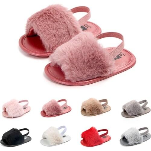 Baby Sandals Mulit-colors Infant Girls Sandal Fashion Faux Fur Baby Summer Toddler Princess Non-slip Crib Shoes Children Sandal