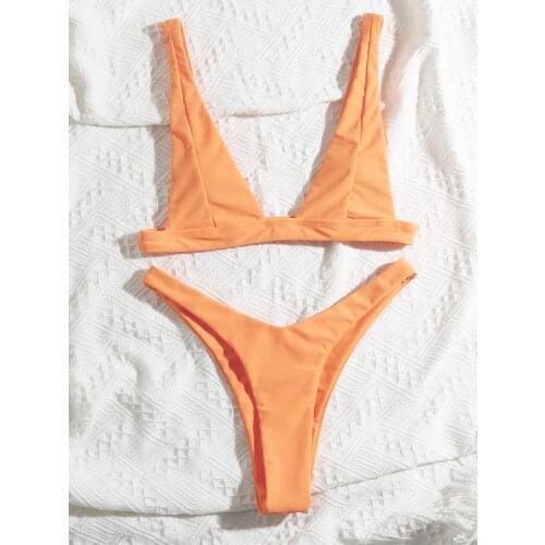Sexy Triangle Push Up Bikini Set Thong Swimwear Women Mini Bikinis Micro Biquini Orange Bathing Suit Female Biquini Beach Wear