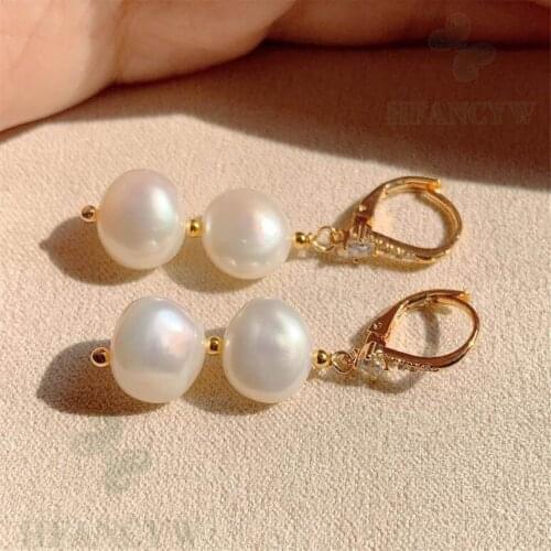 White Baroque Pearl Earring 18k Ear Stud Double pearl Natural Women Flawless Irregular Jewelry Accessories Real