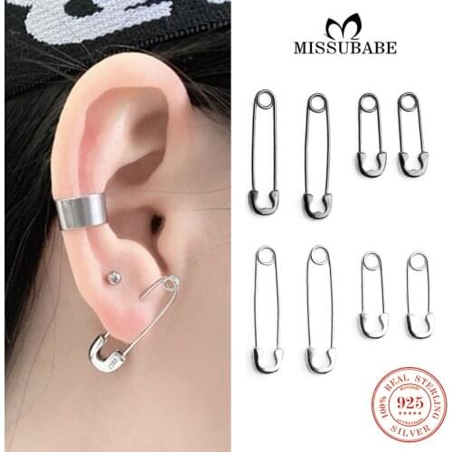 Trendy Unisex Punk Rock Style Safety Pin Ear Hook Stud Earring S925 Silver High Quality New Fashion Jewelry for Women Girls Men
