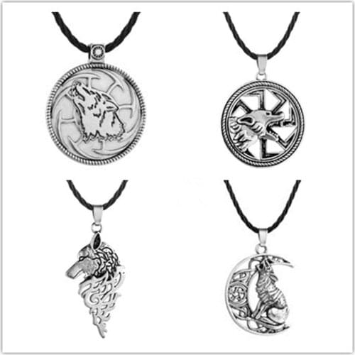 Slavic Amulet Wolf Necklaces Kolovrat Charm Moon Pentagram Male Hollow Animal Wolf Sunwheel Pendants Mens Valknut Pagan Jewelry