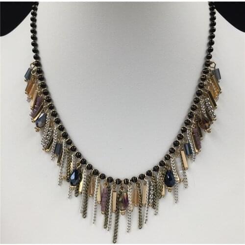 Bohemia Black Ball Chain with Bead Chain Tassel Dangle Statement Chunky Necklace For Women Party Anniversary Decoration Jewelry