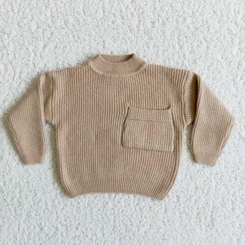 High Quality Kids Autumn Winter Long Sleeve Soft Sweater Boy And Girls Khaki Coat With Pocket