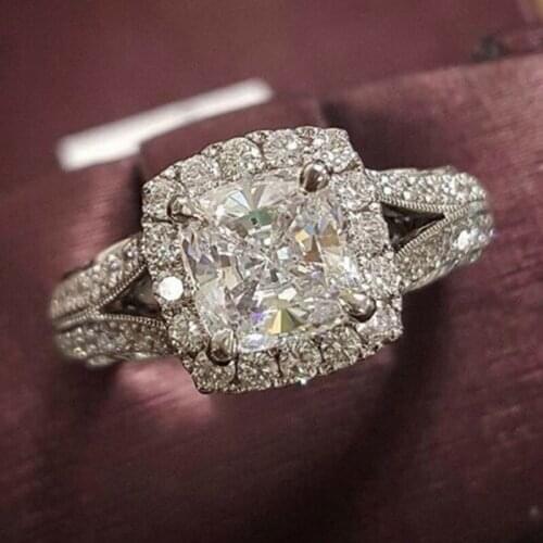 New Ladies Wedding Rings Four Prong Group Inlaid Square Zircon Rings Ladies Fashion Trend Proposal Hand Jewelry