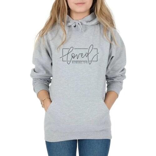 Loved Romans 5:8 Hoodies Casual Round Neck Religion Christian Pullover Unisex Women Graphic Jumper Sweatshirts Outfits Drop Ship