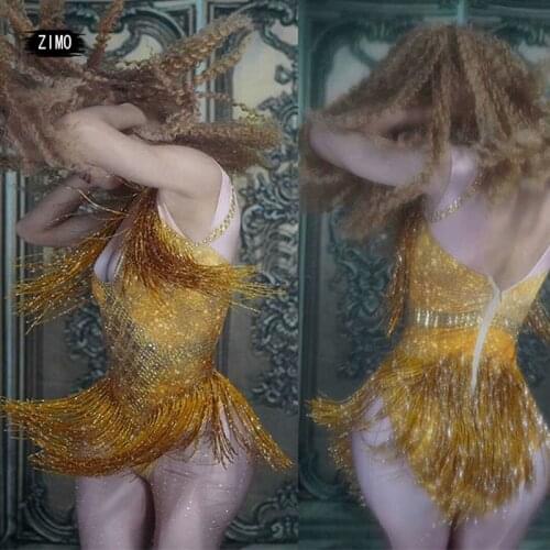 Green red silver Bodysuit women Rhinestone Tassel leotard Latin Dance Wear Stage Stretch Outfit Singer Dancer festival Costume