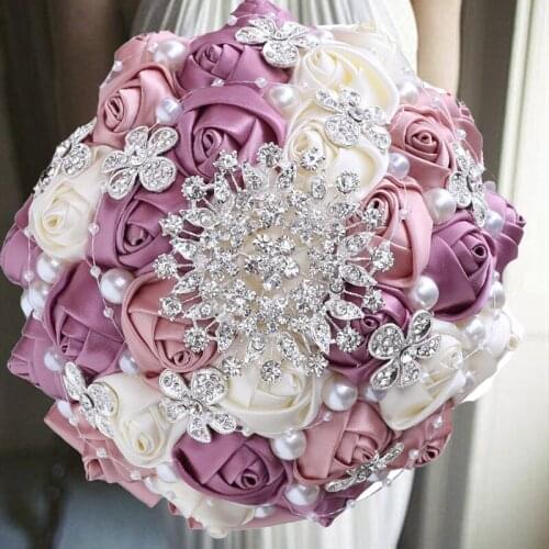 1PCs /lot purple Wedding Bouquet with Pearl for wedding decoration