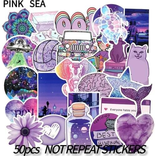 10/30/50Pcs/set Violet Flower Butterfly Purple Style Cartoon Stickers For Bicycle Motorcycle Skateboard Snowboard Laptop Luggage