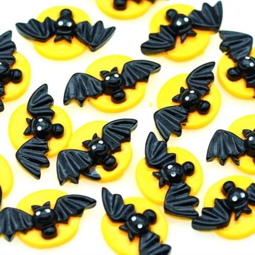 10PCS 22X26mm Resin Flatback Scrapbooking Halloween Full Moon Bat Halloween Party Decoration Cabochons