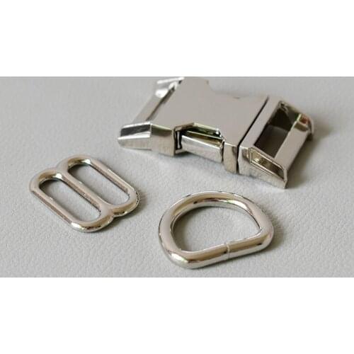 20 Sets 20mm （Metal Buckle+8 Ring+D Ring Set) Retailing Plated Metal Diy Pet Collar Leash Set Parts Accessories-Silve