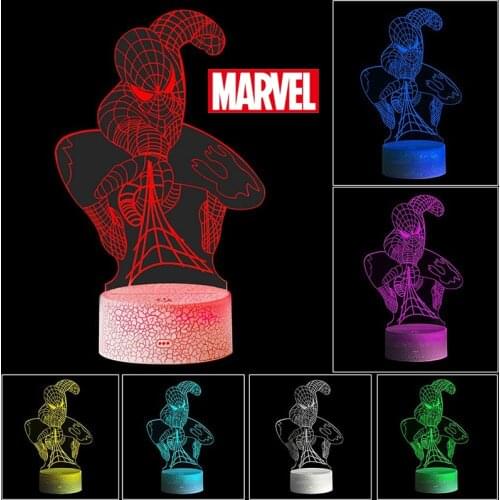 Marvel Avengers Anime 3D Lamp Deadpool Spiderman Figure 7 Colors LED Night Light Kids Children Bedroom Decor Light Xmas Gift