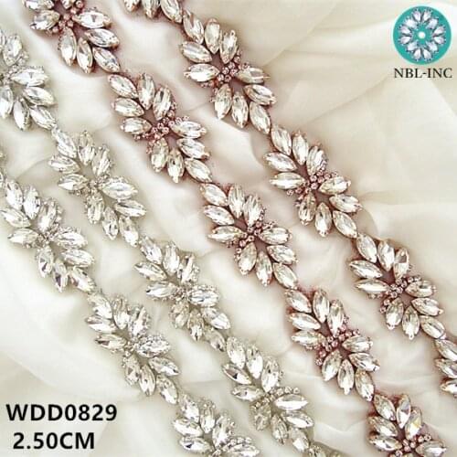 5 yards )Wholesale bridal crystal rhinestone applique trim iron on for wedding dresses belt WDD0829