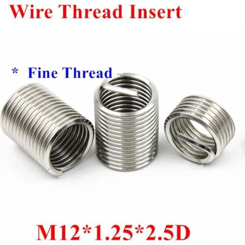 50pcs M12*1.25*2.5D Wire Thread Insert 304 Stainless steel Screw Bushing, M12 Wire Screw Sleeve Fine Thread Repair Insert