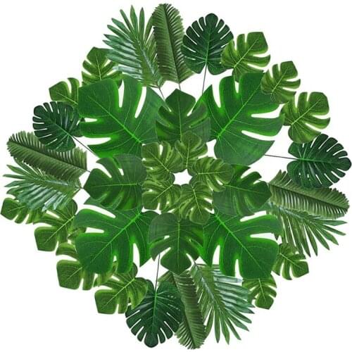 70Pcs Artificial Palm Leaves Tropical Faux Monstera Leaves for Jungle Theme Party Hawaiian Luau Party Balloon Decoration