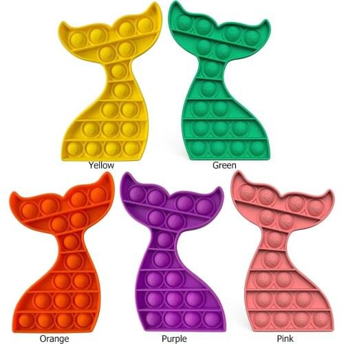 Butterfly Mermaid Tail Shape Antistress Bubble Popping Game Push Fidget Sensory Toy Kids Helps Stress Reliever Soft Squeeze Toys
