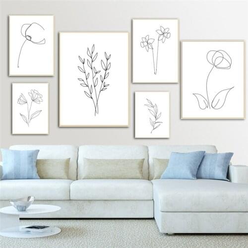 Botanical One Line Drawing Prints Posters Nordic Minimalist Canvas Wall Art Abstract Flower Leaf Painting For Living Room Decor