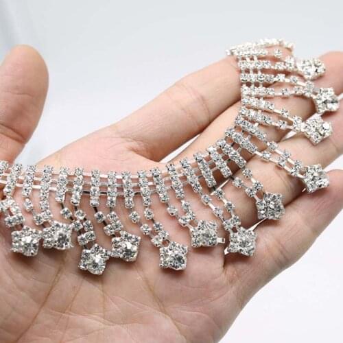 10Yds Silver Glass Crystal Chain Bling Rhinestone Trim Metal Tassel Fringe Necklace Decoration Wedding Dress Clothing Accessory