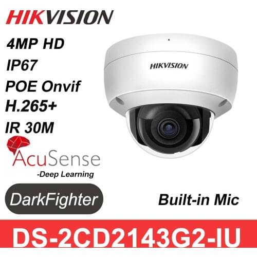 Hikvision IP Camera 4MP DS-2CD2143G2-IU H.265 POE Vandal Fixed Dome Camera SD Face Detection Built-in Mic webcam AcuSense IPC
