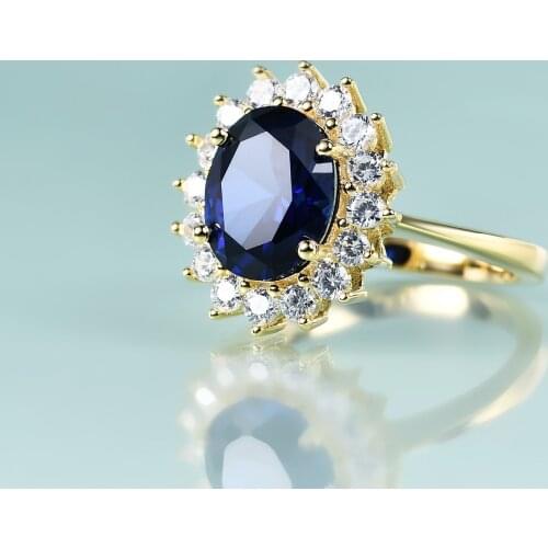 Gems Beauty Princess Diana Inspired Statement Engagement Ring 14K Gold Filled Sterling Silver lab Blue Sapphire Birthstone Ring