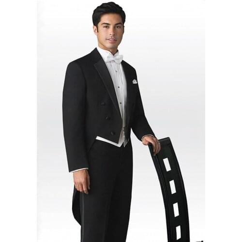 Handsome Groom Tailcoat 3 Piece Coat Waistcoat Trousers Mens Evening Dress Toast Business Suits (Jacket+Pants+Vest+Tie) W:124