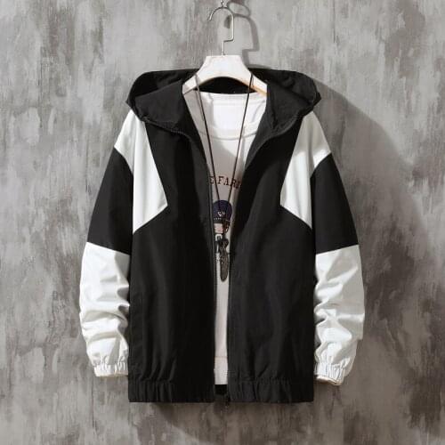 Hip Hop Mens Hooded Windbreaker Jacket Autumn 2021 New Casual Vintage Color Block Loose Track Hoodie Jacket Coats Streetwear