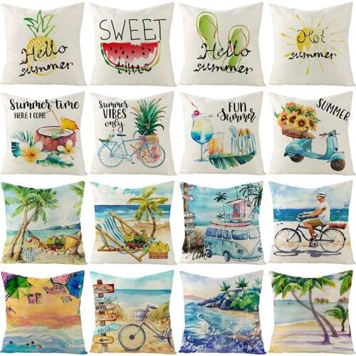 2021 Summer Fruit Beach Print Cushion Cover for Sofa Car Home Decor Pillowcase Office Decorative Throw Pillow Cover 45x45cm