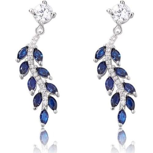 Fashion Luxury Blue Crystal Leaves Drop Earrings Wedding Band Female Earrings Accessories Elegant Jewelry Gift for Women