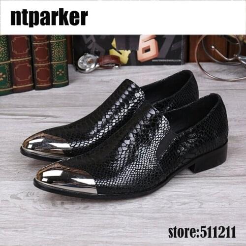 2020 New Hot Mens Black Leather Shoes Front Metal Cap Mens Dress Shoes Designers Shoes Men Business, EU38-46