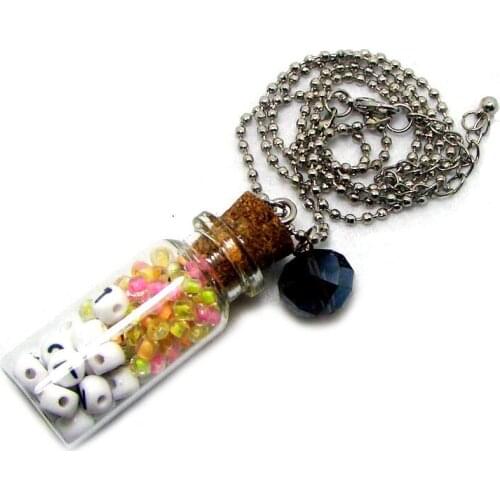 New Facted Glass Beaded DIY MESSAGE IN A BOTTLE Necklace Drift Wishing Bottle Fashion Beach Jewelry For Women Girls 60Pcs lot