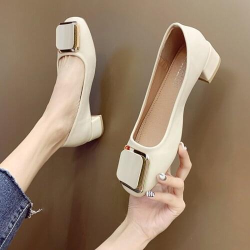 New Fashion High Heels Platform High Heels New All-match Spring Square Toe Mid-heeled High-heeled Shoes Women Shoes High Heels