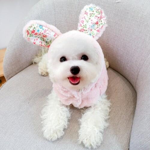 Pet Dog Clothes floral Bunny Big Ears Patten Cotton-Padded Clothes Dog Cat Coat Warm Comfortable Plus Velvet Jacket Dog clothes
