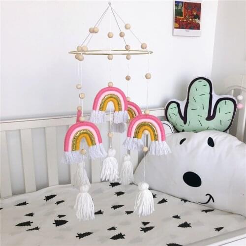 Rainbow Baby Rattles Crib Mobiles Toy Nordic Toys Rotating Toy Balls Bed Accessories Wooden Crib Toys Kid Room Bed Hanging Decor
