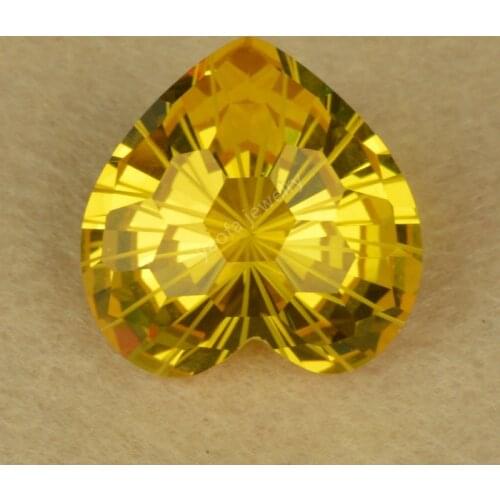 Sale 20x20mm Golden Yellow Firework Cut Heart Shape Synthetic Gems Loose Chrysanthemum Cut Glass Stone For DIY Jewelry