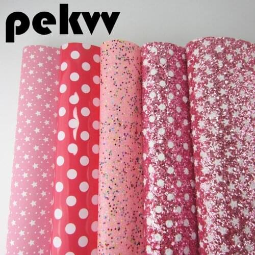 Pink with white dot Chunky Glitter Fabric and Faux Synthetic Leather For DIY Bows A4 Sheet 8"x11.8" 1piece HD022
