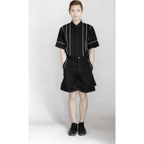 Mens shorts zipper stitching wide leg black casual fashion urban youth youth trend mens wear