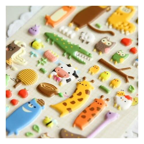 SST1 Cute Cartoon Zoo Stereo Bubble Sticker Childrens Toy 3D DIY Diary Decoration Mobile Sticker Kindergarten Gift Stationery