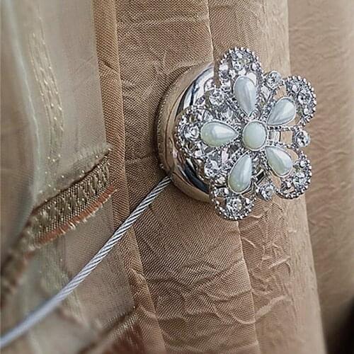 Rhinestone Flower Shape Magnet Curtains Tie Buckle Window Curtains Magnetic Tieback Holder Curtain Belt Intimate Accessories