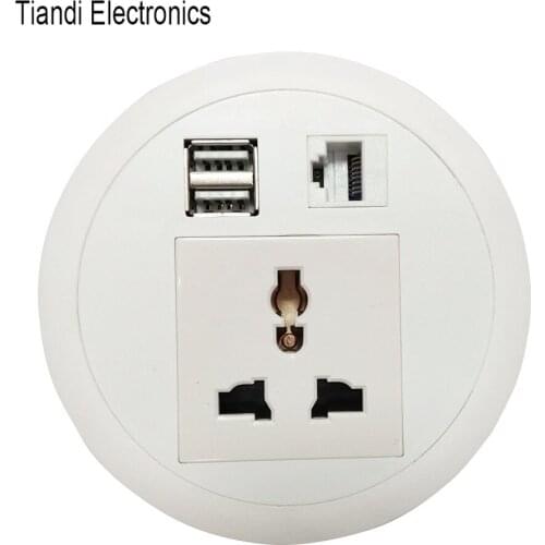 USB charger RJ45 office desk outlet round mini tabletop socket universal power supply with power and network output cord hole