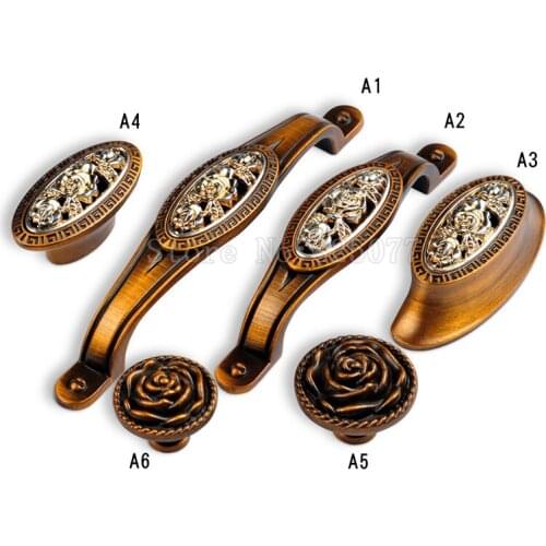 8PCS Vintage Carved Cabinet Wardrobe Knobs Drawer Furniture Cupboard Kitchen Cabinet Door Pulls Handles and Knobs JF1415